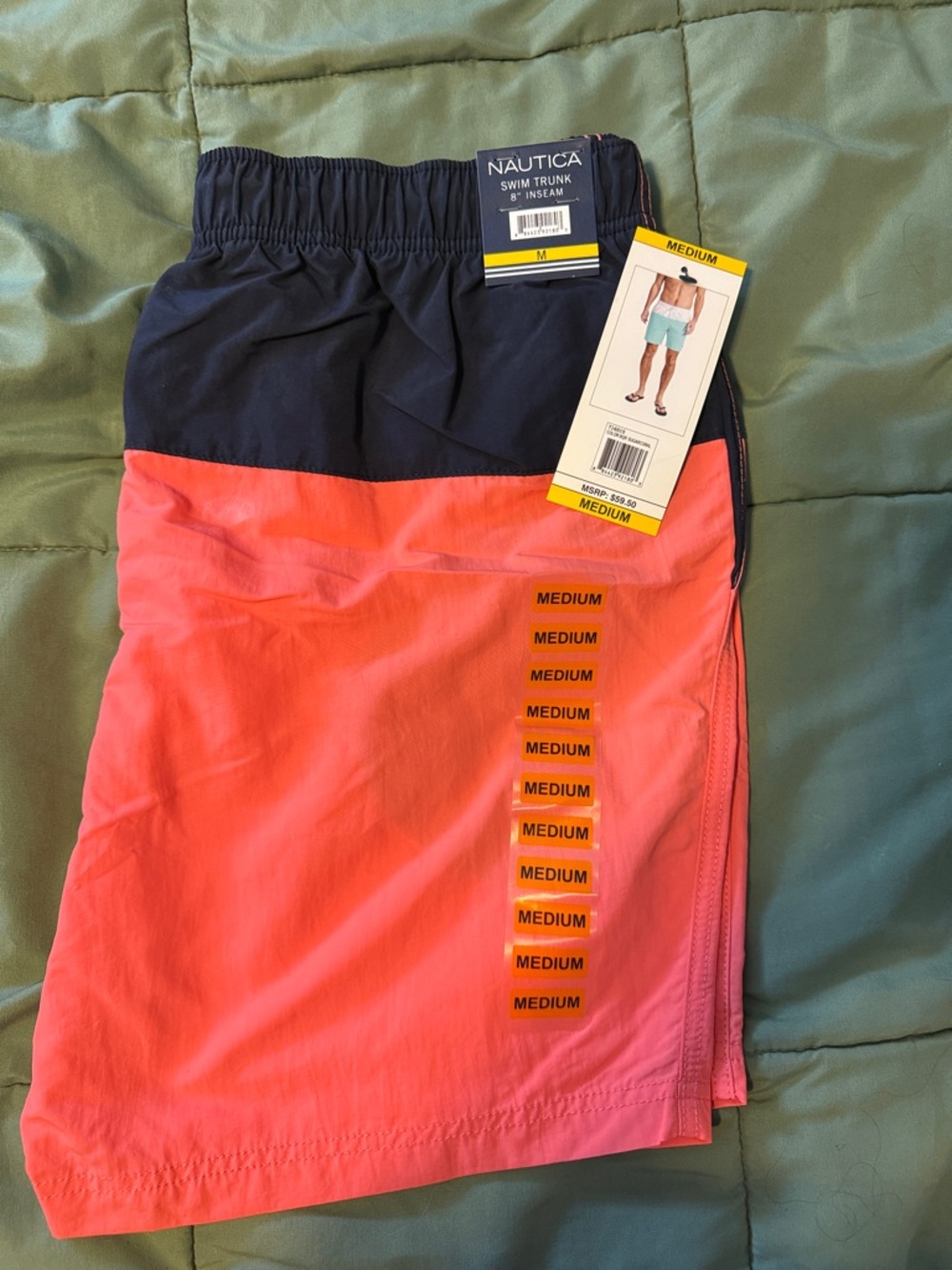 NWT Nautica MENS Colorblock Swim Shorts - Pink and Navy